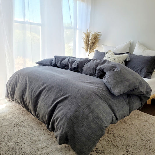 Grey Textured Print Quilt Cover Set - Pure Cotton with Ornate Patterns
