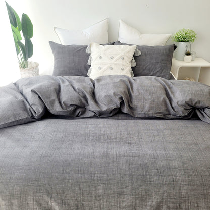Grey Textured Print Quilt Cover Set - Pure Cotton with Ornate Patterns