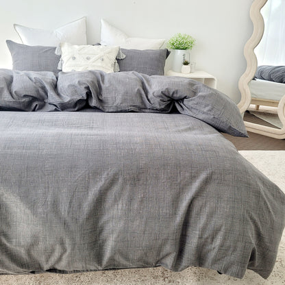 Grey Textured Print Quilt Cover Set - Pure Cotton with Ornate Patterns