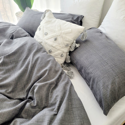 Grey Textured Print Quilt Cover Set - Pure Cotton with Ornate Patterns