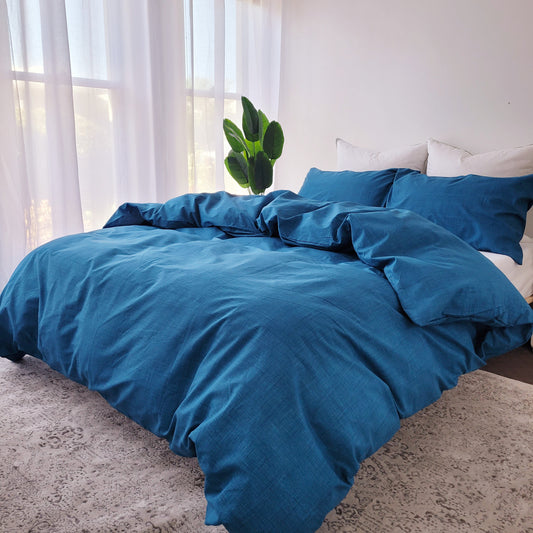 Blue Textured Print Quilt Cover Set | Pure Cotton with Ornate Patterns