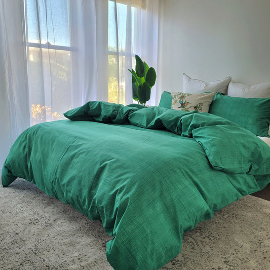 Green Textured Print Quilt Cover Set -Pure Cotton with Ornate Patterns
