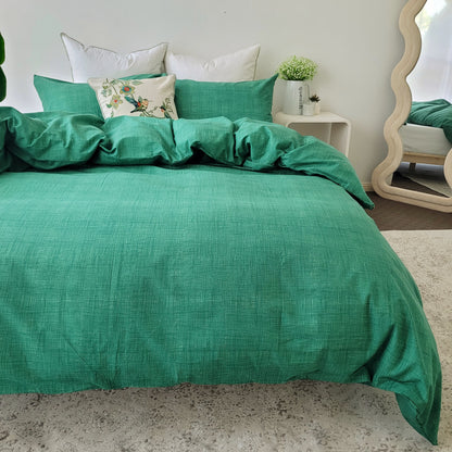 Green Textured Print Quilt Cover Set -Pure Cotton with Ornate Patterns