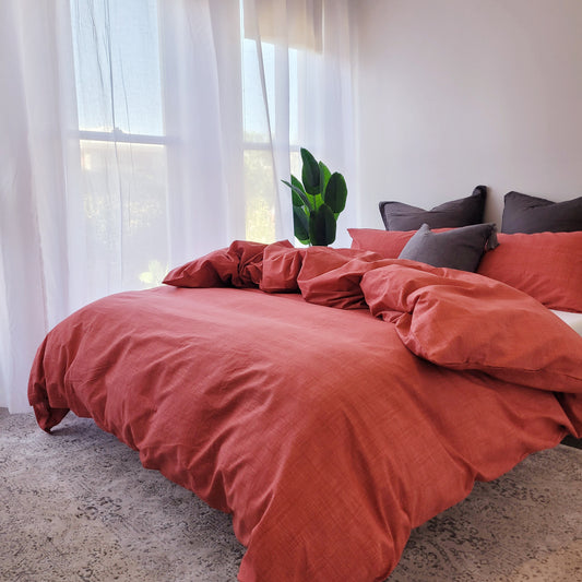 Coral Textured Print Quilt Cover Set - Pure Cotton with Ornate Patterns