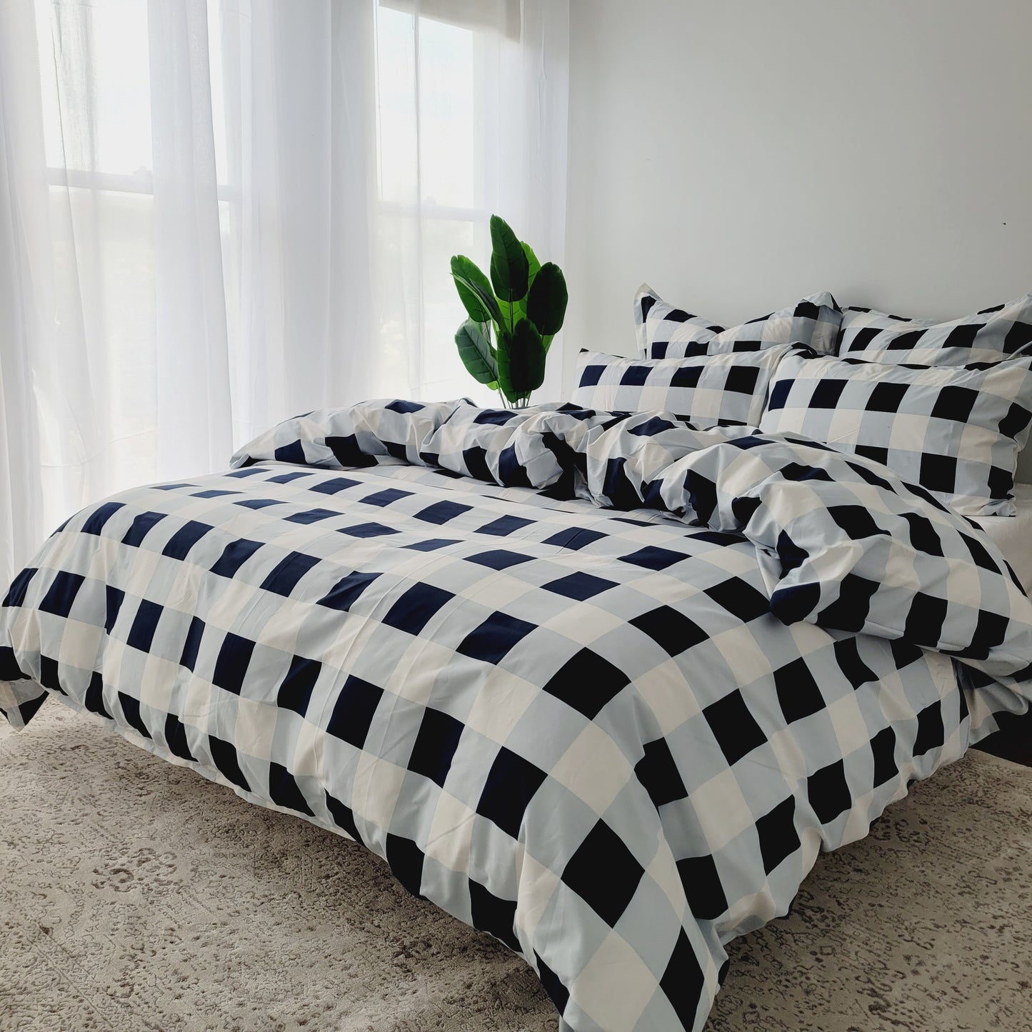 Navy Grid-Quilt Cover Set