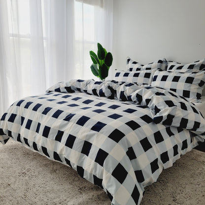 Navy Grid-Quilt Cover Set