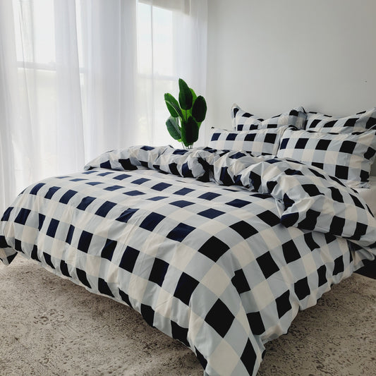 Navy Grid-Quilt Cover Set