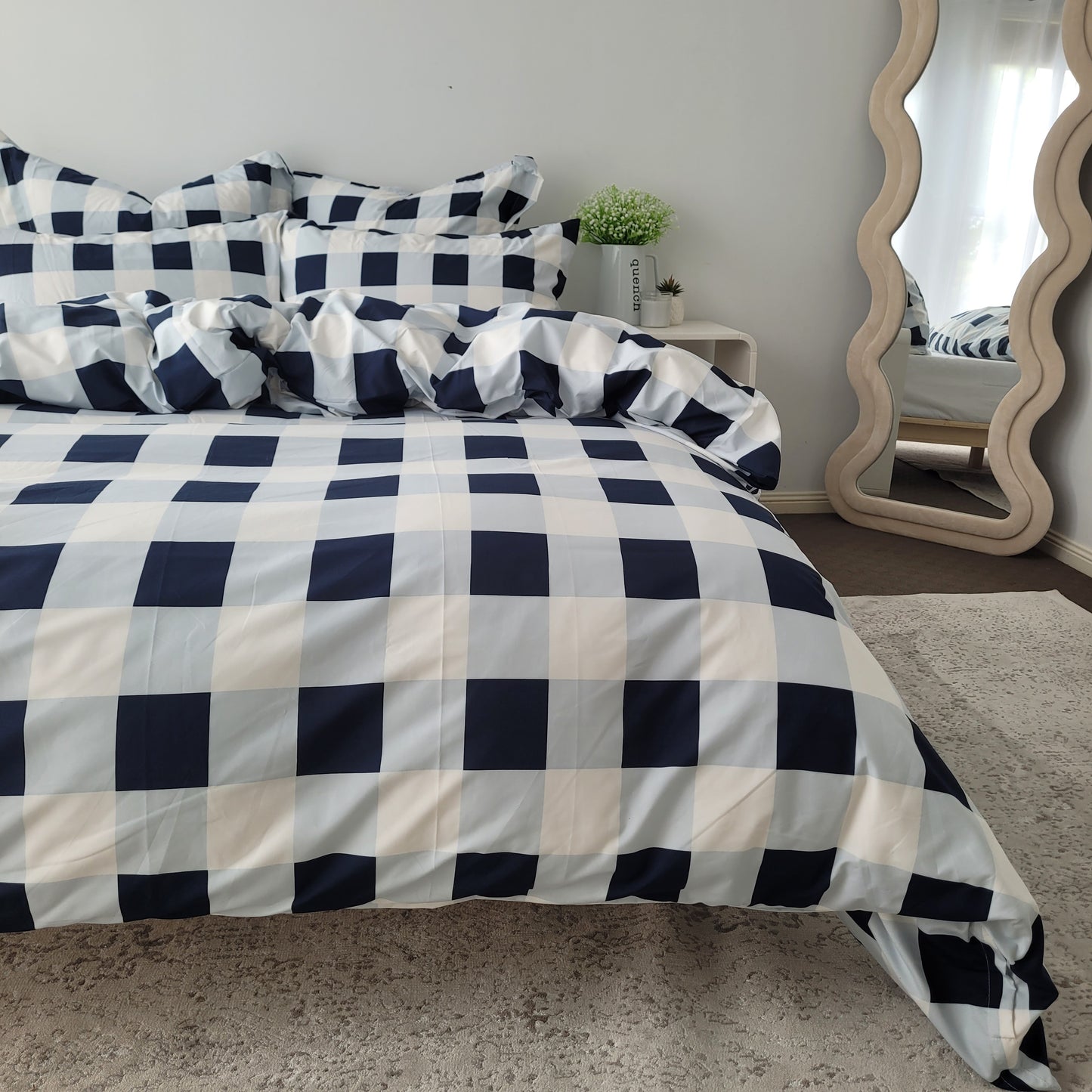 Navy Grid-Quilt Cover Set