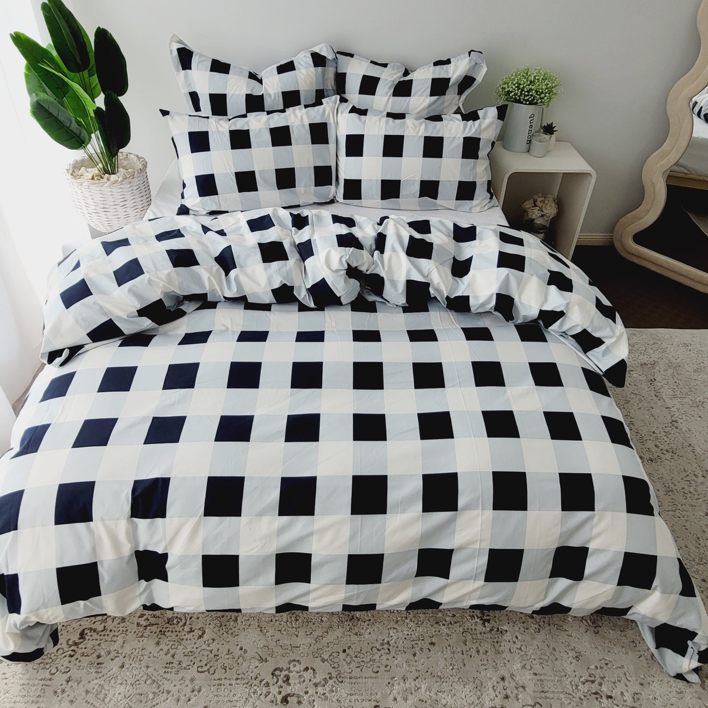 Navy Grid-Quilt Cover Set