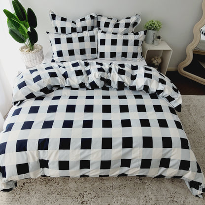 Navy Grid-Quilt Cover Set
