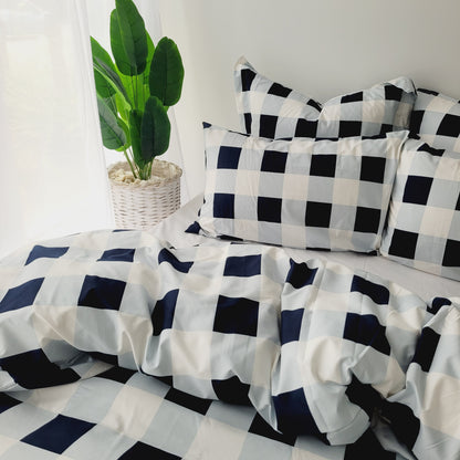 Navy Grid-Quilt Cover Set