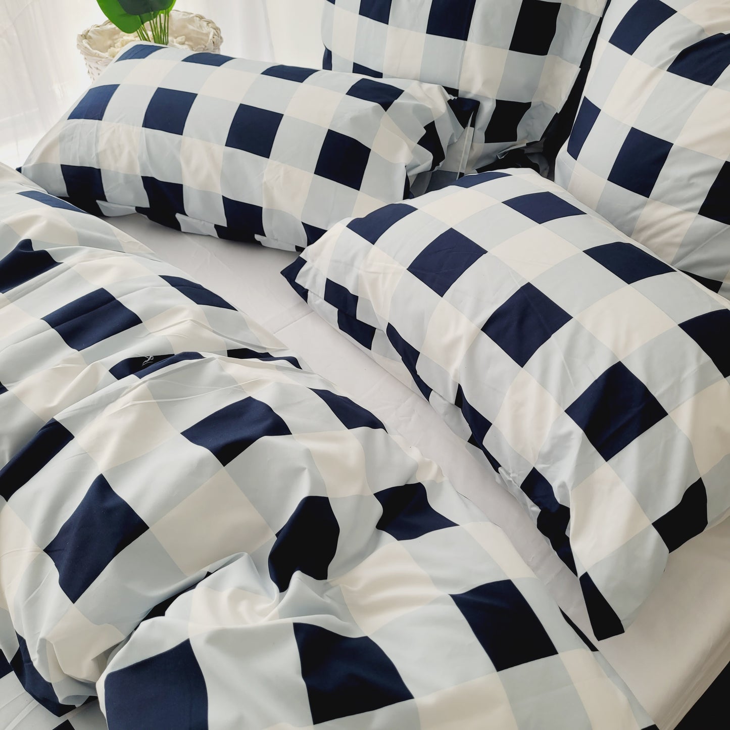Navy Grid-Quilt Cover Set