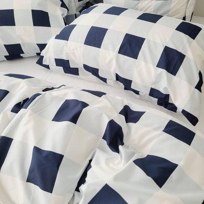 Navy Grid-Quilt Cover Set
