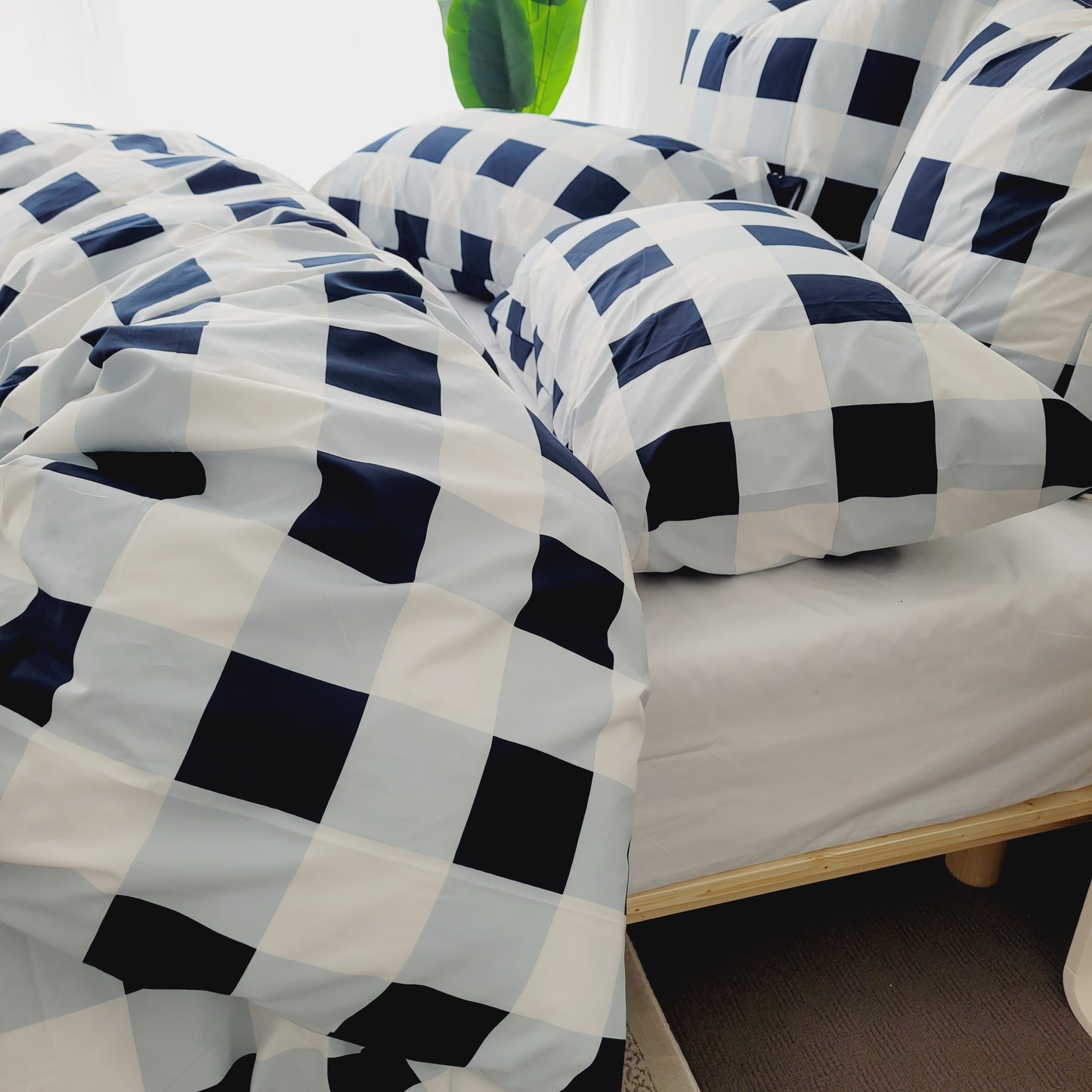 Navy Grid-Quilt Cover Set