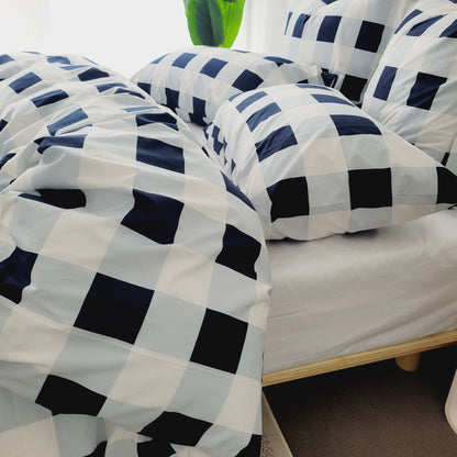 Navy Grid-Quilt Cover Set