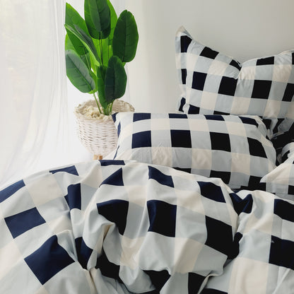 Navy Grid-Quilt Cover Set
