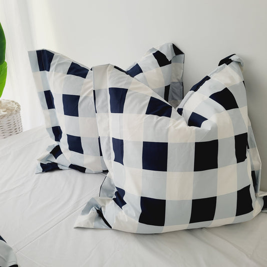 NAVY GRID European Pillowcase Pair