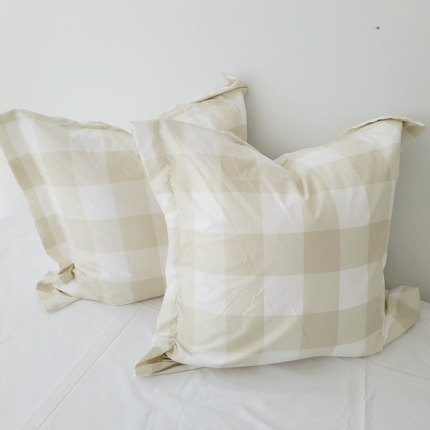 BEIGE GRID European Pillowcase Pair
