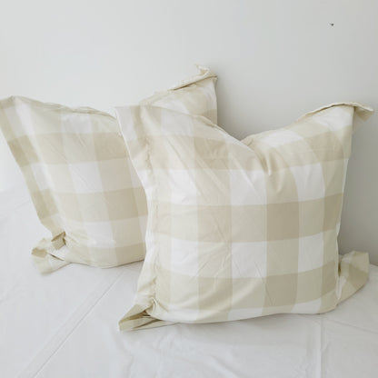 BEIGE GRID European Pillowcase Pair