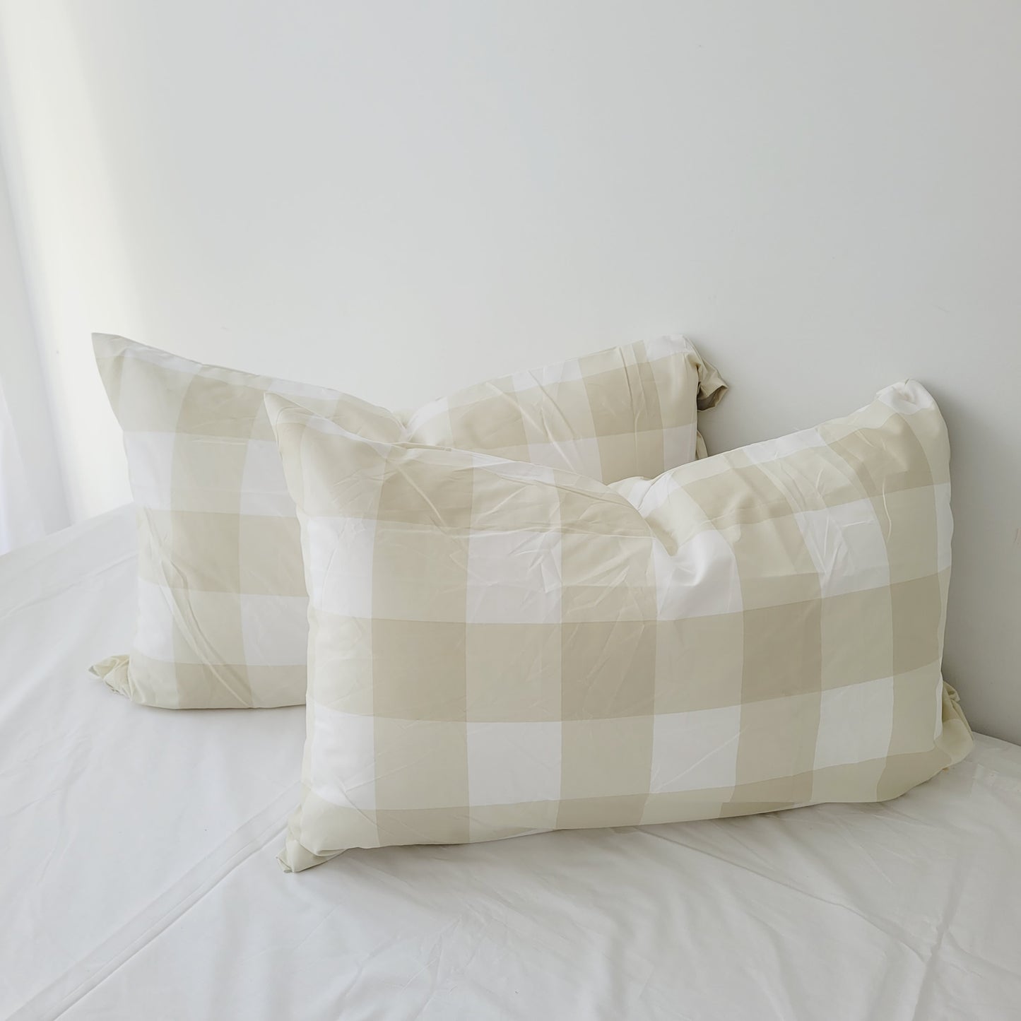 Beige Grid-Quilt Cover Set