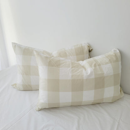 Beige Grid-Quilt Cover Set