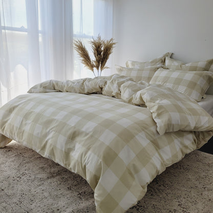 Beige Grid-Quilt Cover Set