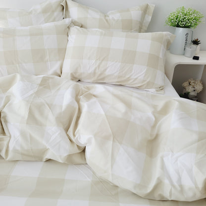 Beige Grid-Quilt Cover Set