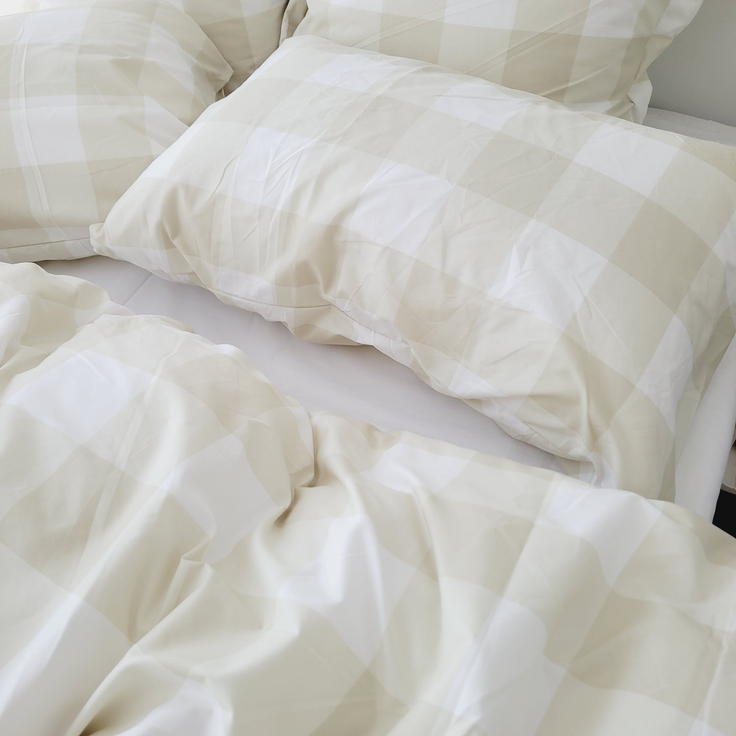 Beige Grid-Quilt Cover Set