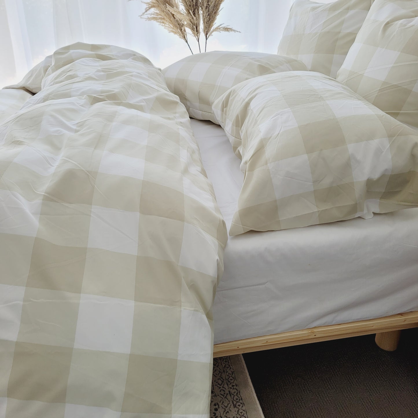 Beige Grid-Quilt Cover Set