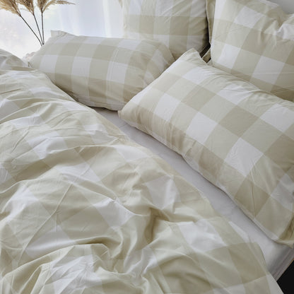 Beige Grid-Quilt Cover Set