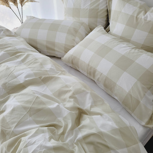 BEIGE GRID Pillowcase Pair