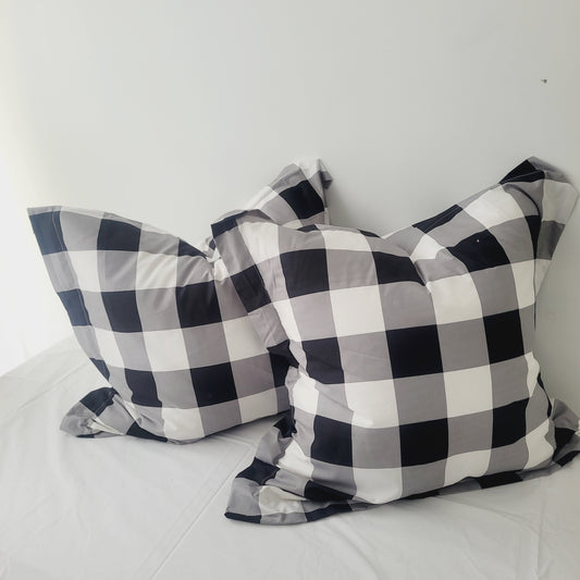 BLACK GRID European Pillowcase Pair