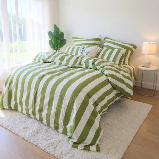 Olive Strix Microfiber Quilt Cover – Ultra-Soft & Luxury Bedding