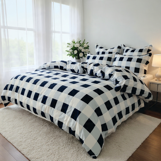 Navy Grid Quilt Cover Set |Ultra-Smooth Feel & Breathable Comfort