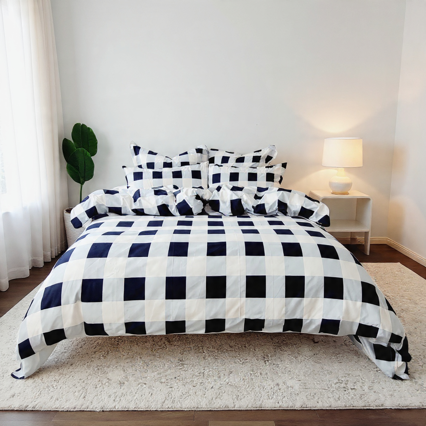 Navy Grid Quilt Cover Set |Ultra-Smooth Feel & Breathable Comfort