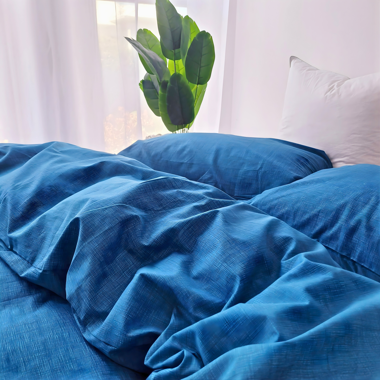 Blue Textured Print Quilt Cover Set | Pure Cotton with Ornate Patterns