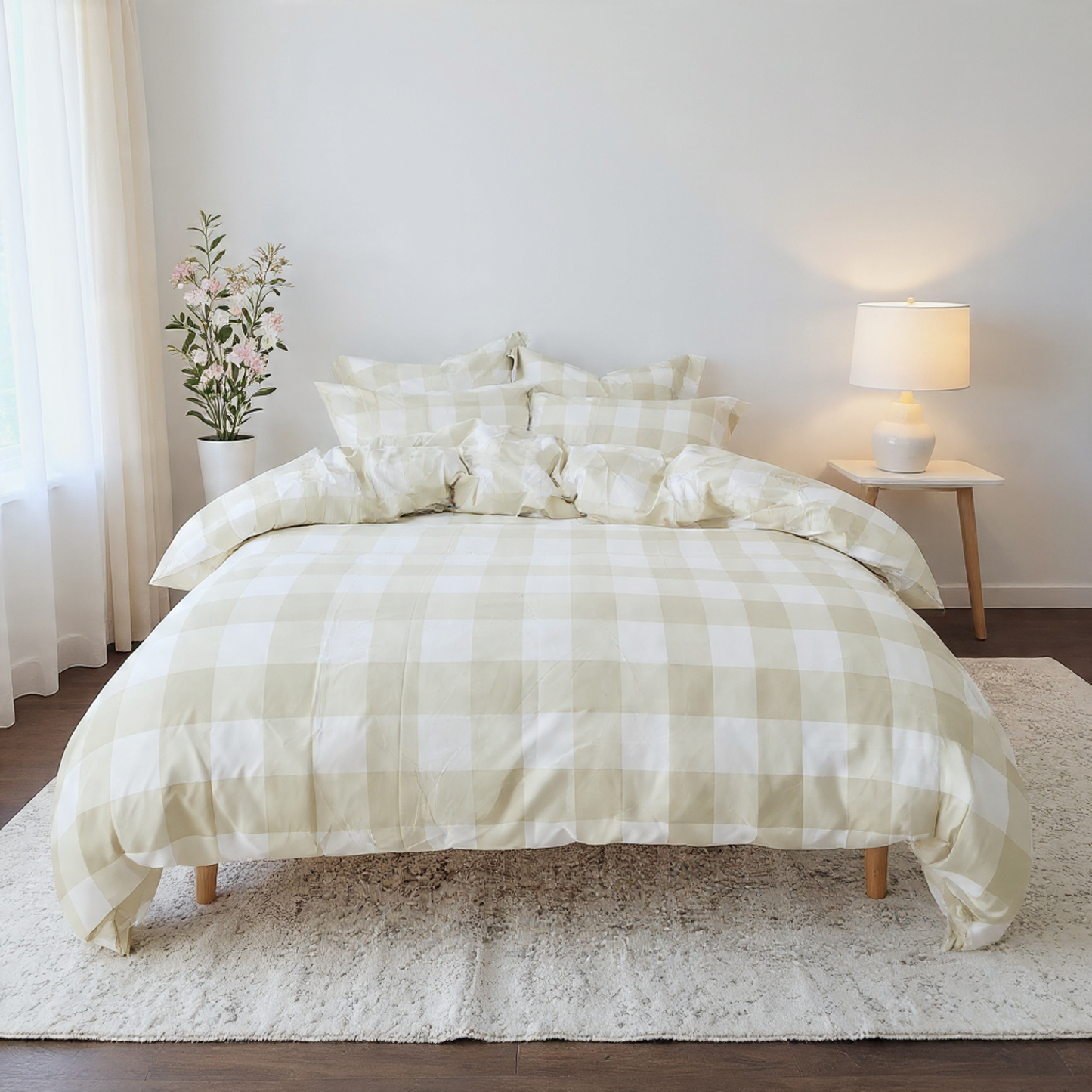 Beige Grid Quilt Cover Set-Ultra-Smooth Feel & Breathable Comfort