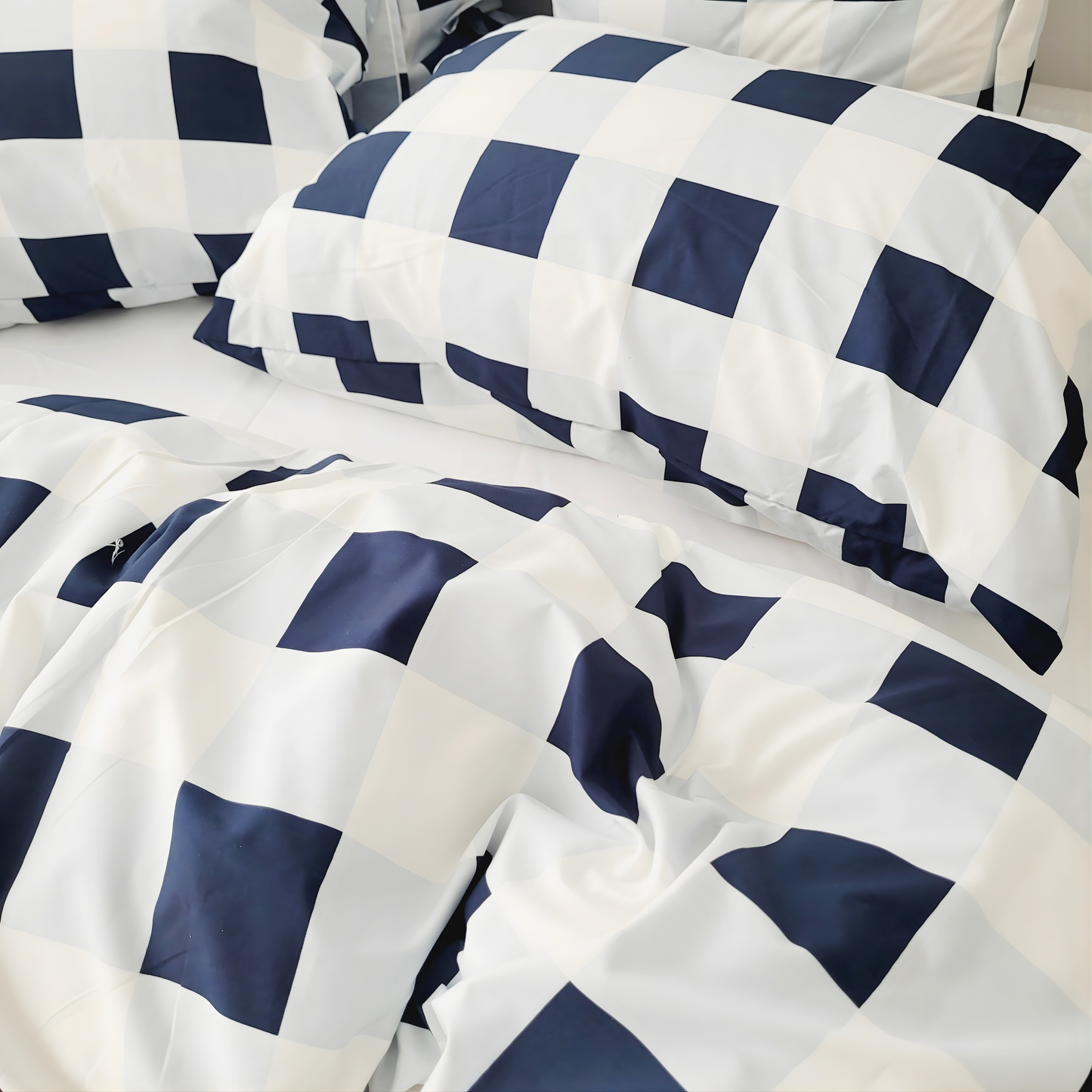 Navy Grid Quilt Cover Set |Ultra-Smooth Feel & Breathable Comfort