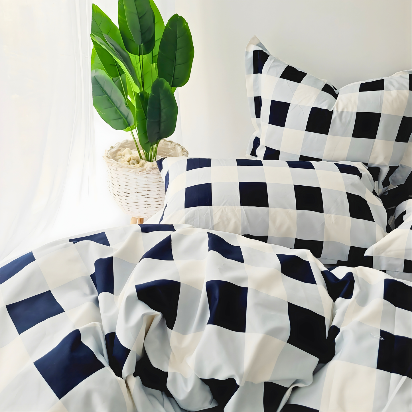 Navy Grid Quilt Cover Set |Ultra-Smooth Feel & Breathable Comfort
