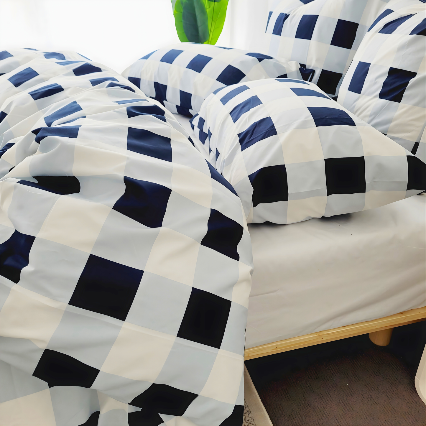 Navy Grid Quilt Cover Set |Ultra-Smooth Feel & Breathable Comfort