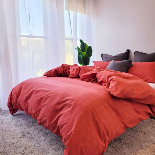 Coral Textured Print Quilt Cover Set - Pure Cotton with Ornate Patterns