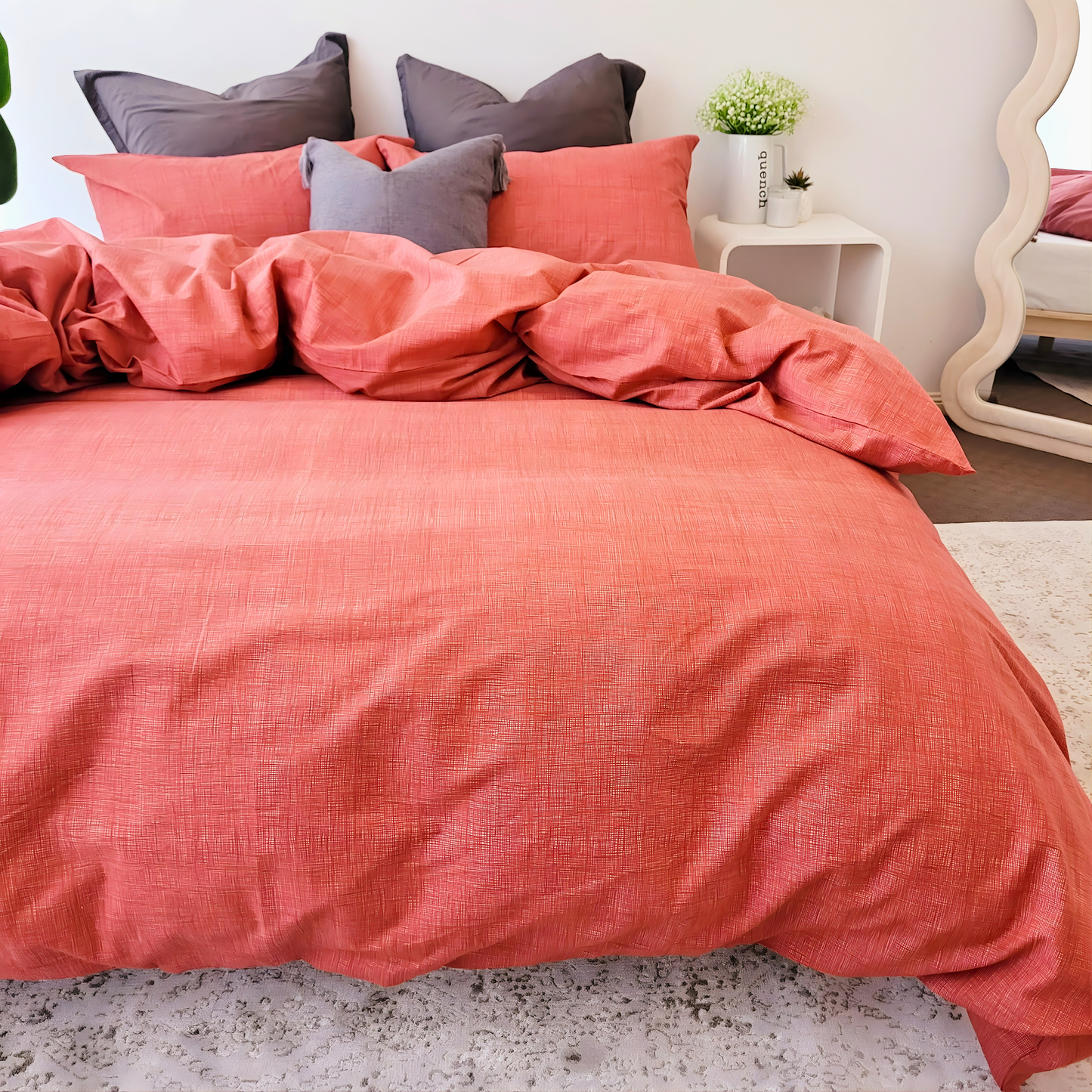 Coral Textured Print Quilt Cover Set - Pure Cotton with Ornate Patterns