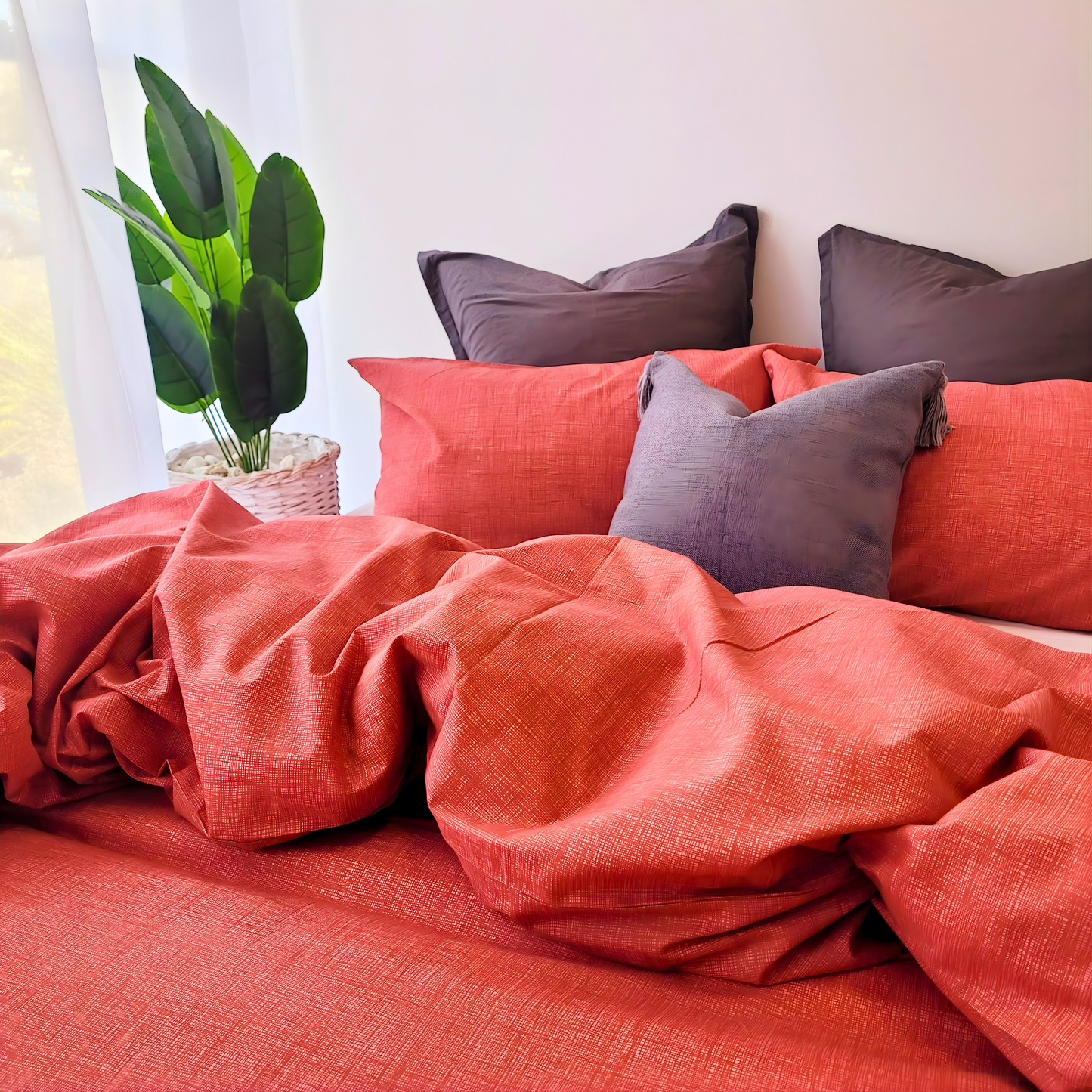 Coral Textured Print Quilt Cover Set - Pure Cotton with Ornate Patterns