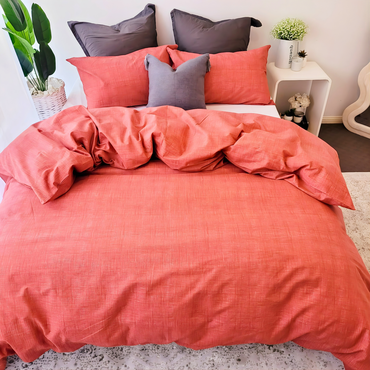 Coral Textured Print Quilt Cover Set - Pure Cotton with Ornate Patterns