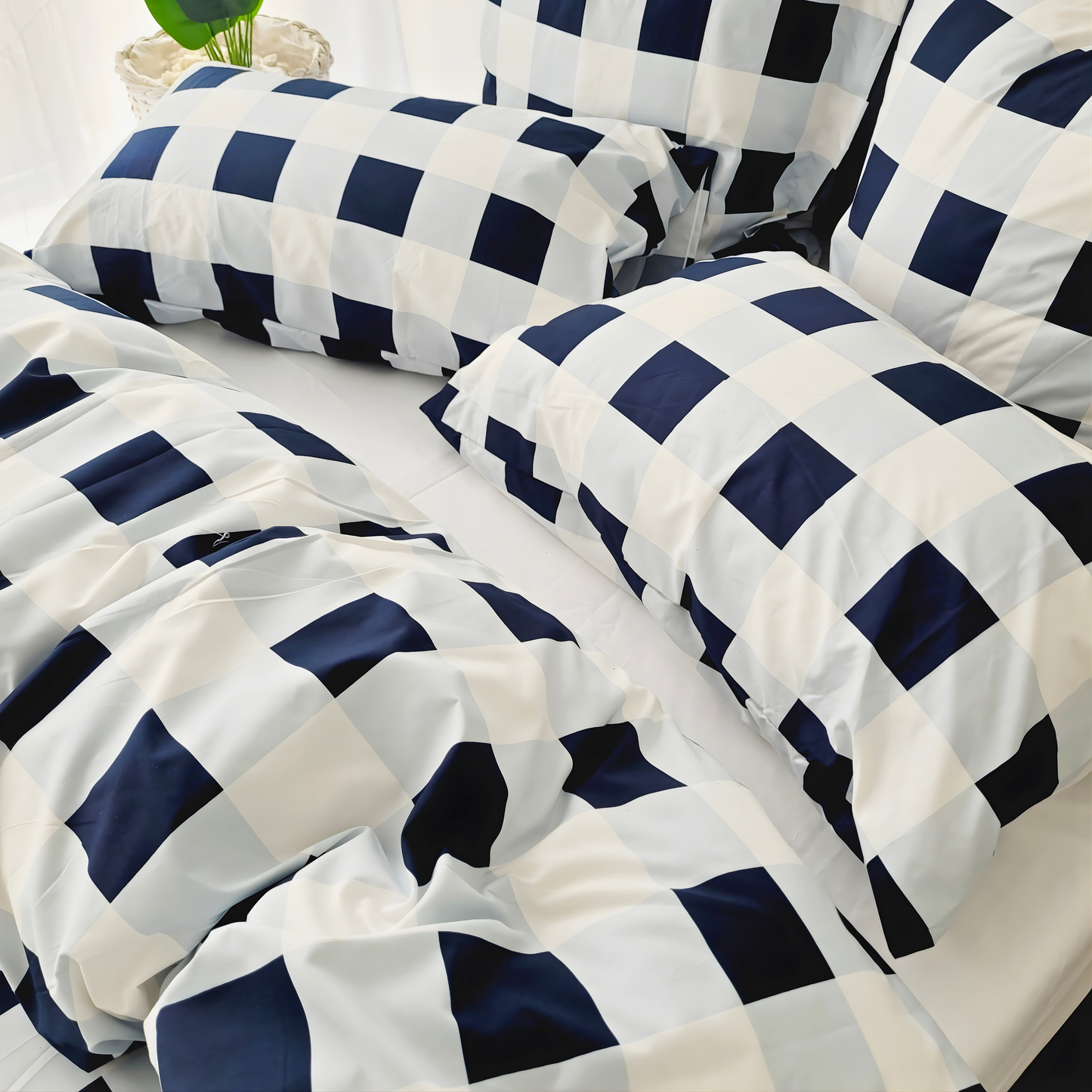 Navy Grid Quilt Cover Set |Ultra-Smooth Feel & Breathable Comfort