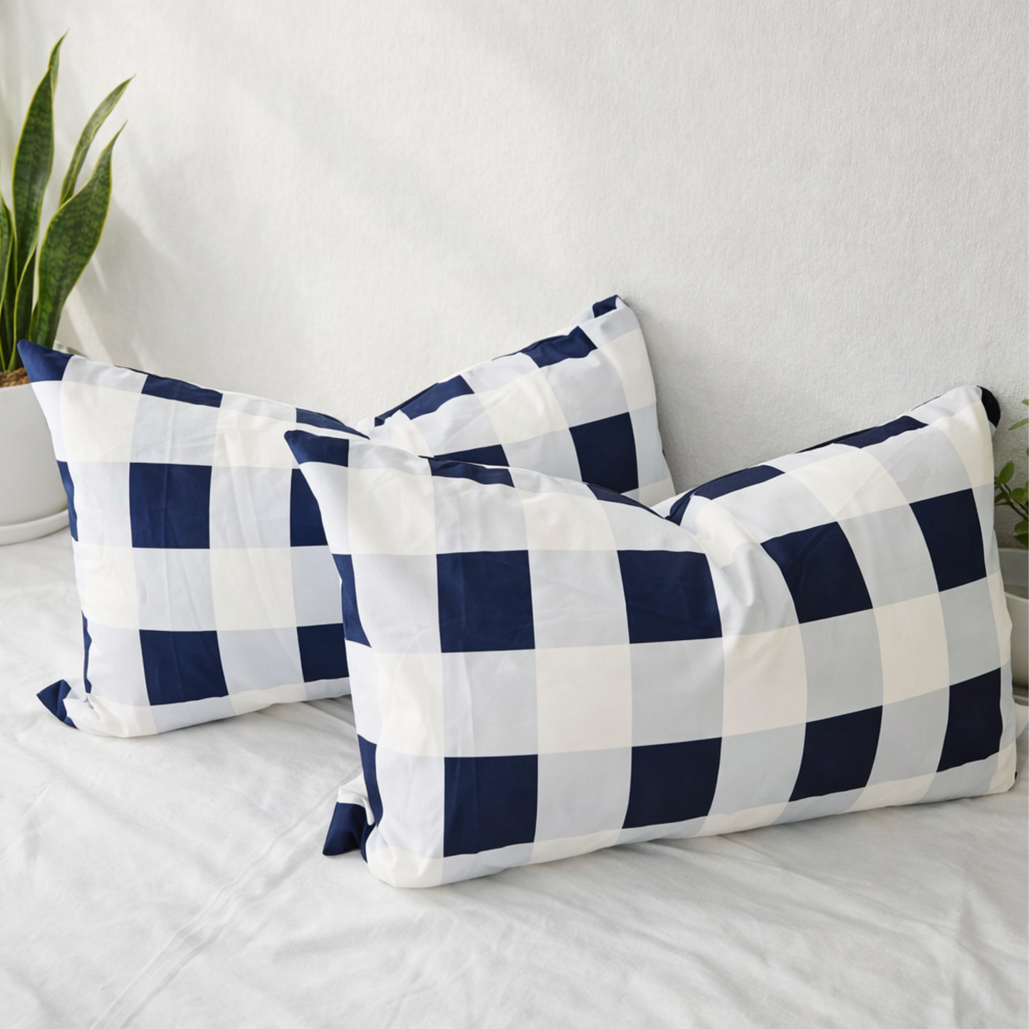 NAVY GRID Pillowcase Pair