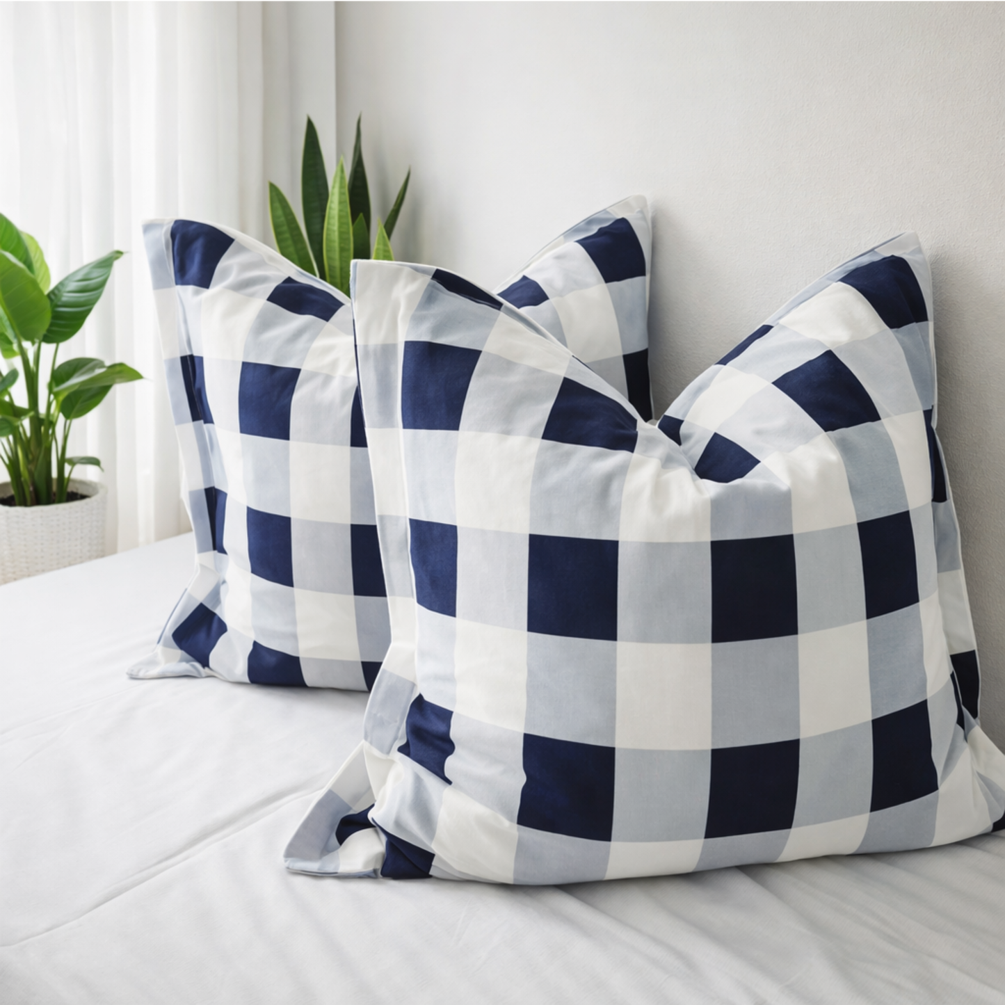 NAVY GRID European Pillowcase Pair