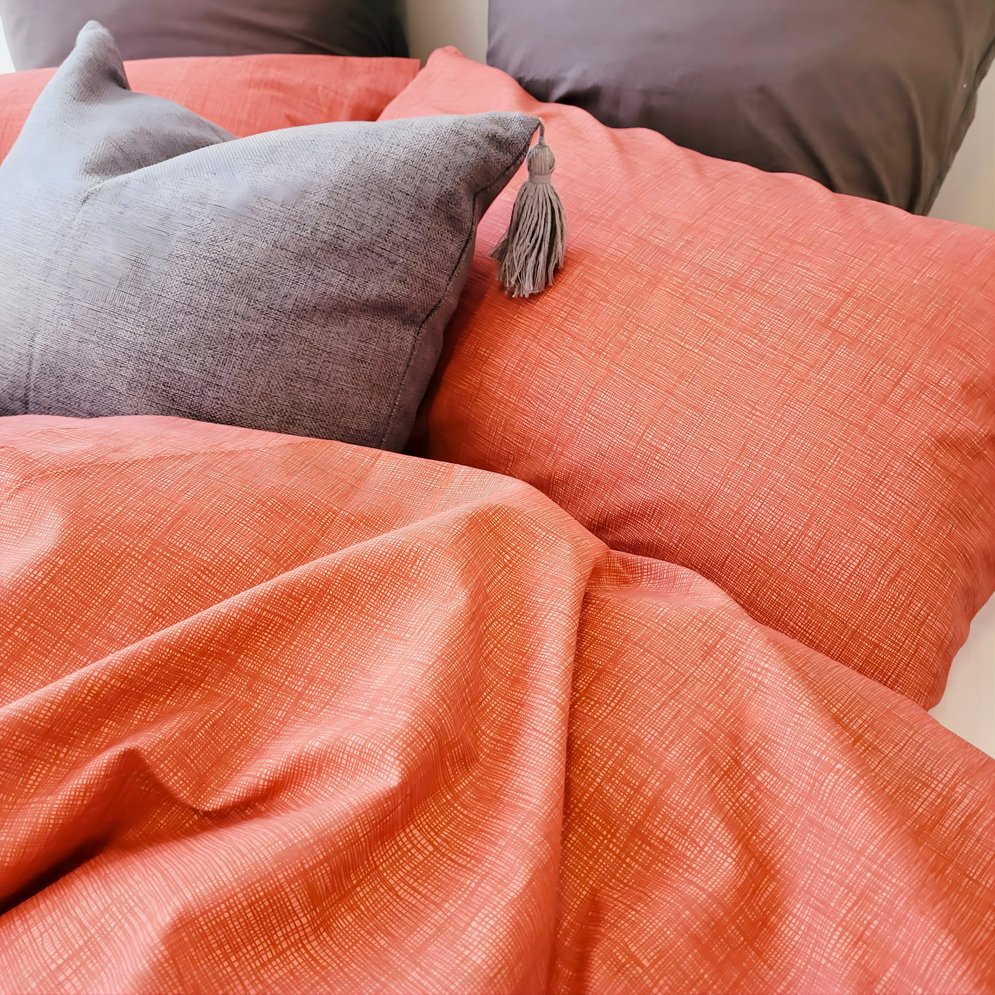 Coral Textured Print Quilt Cover Set - Pure Cotton with Ornate Patterns