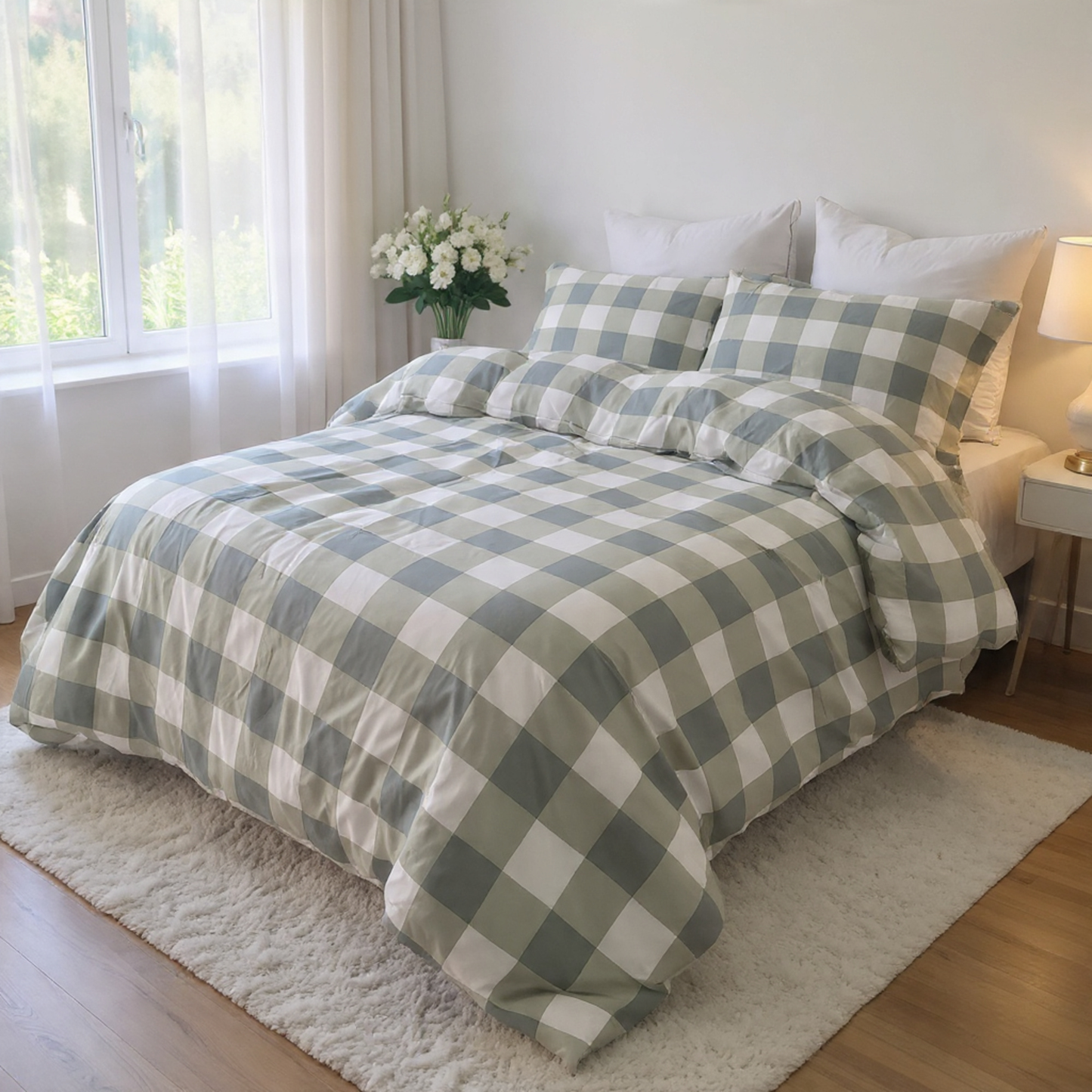 Sage Grid Quilt Cover Set |Ultra-Smooth Feel & Breathable Comfort