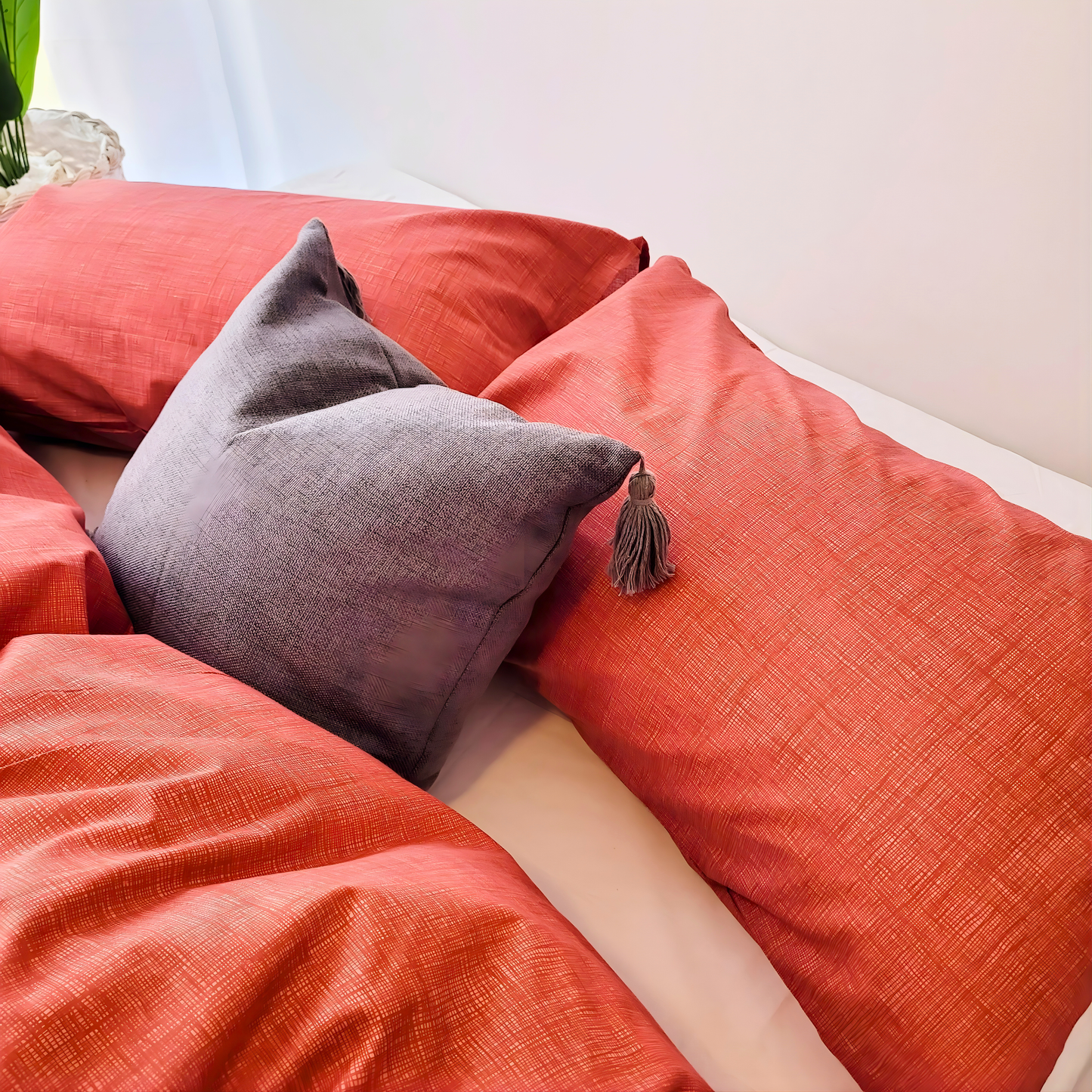 Coral Textured Print Quilt Cover Set - Pure Cotton with Ornate Patterns